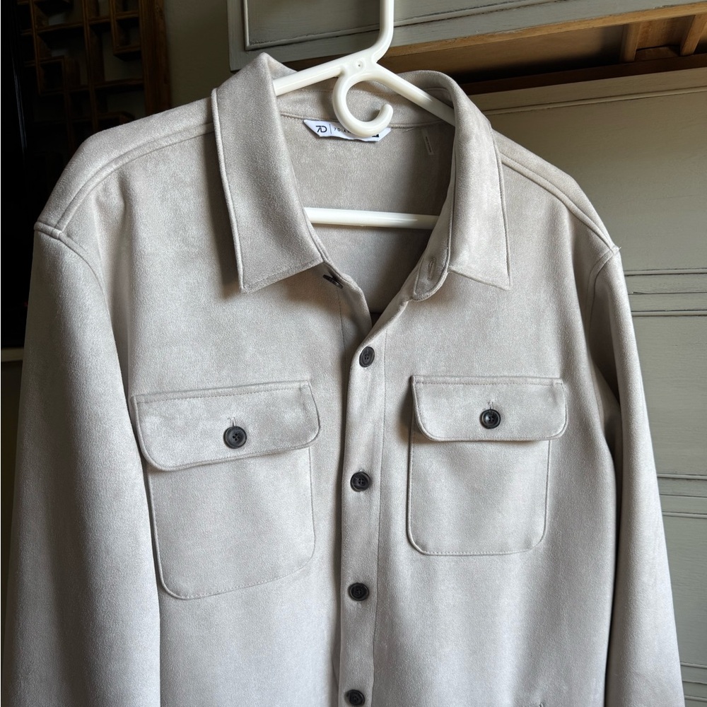 NWOT 7 Diamonds Beige/Gray Faux Suede Shirt Jacket